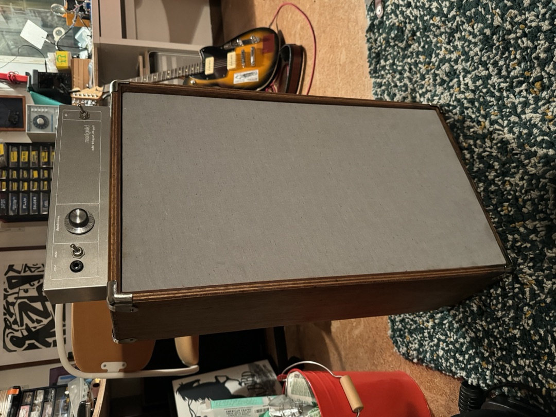 The amp assembled — chassis sitting on top of the cabinet
