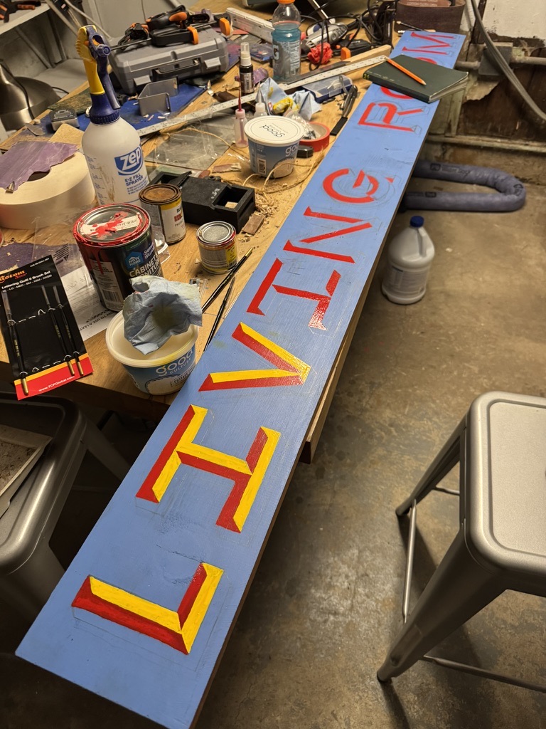Yellow going on over the red, left to right, the later letters still plain