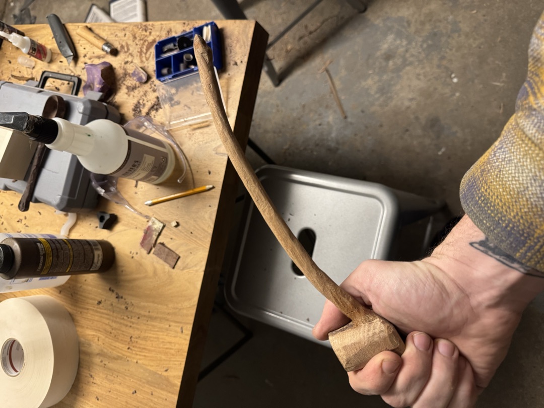 The stem with the bowl block at its end, before carving
