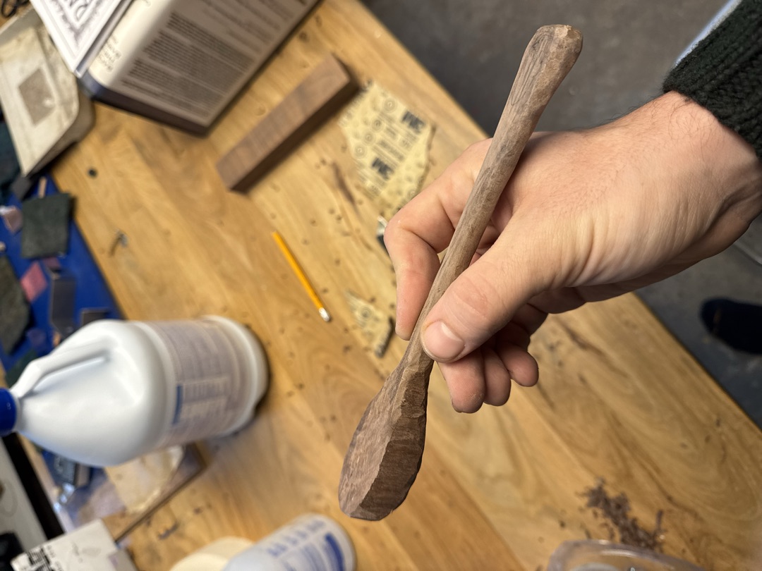 The blank further shaped, handle beginning to taper